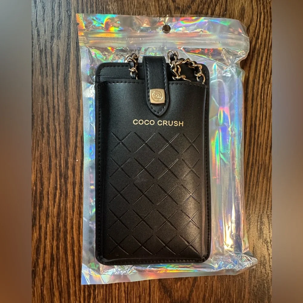 Coco Crush Black CC Quilted Phone Case with Crossbody Strap